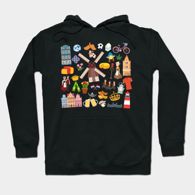 Netherlands Travel Icons Hoodie by FancyPlanet